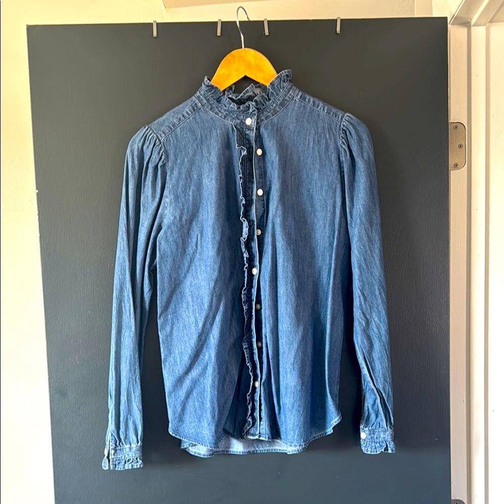 Loft Ruffled Chambray Button Down - image 1